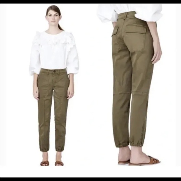 La Vie Rebecca Taylor Stretch Brushed Twill Army Green Relaxed Jogger size 29 - Picture 1 of 9